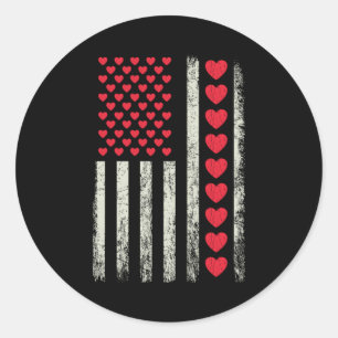 American Flag With Hearts Valentine S Day  Classic Round Sticker