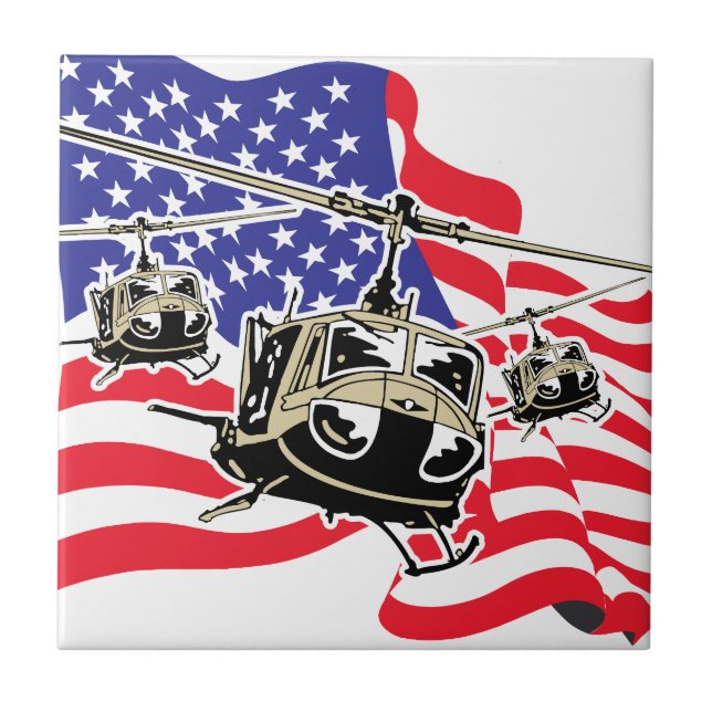 American Flag with Helicopters Ceramic Tile (Front)