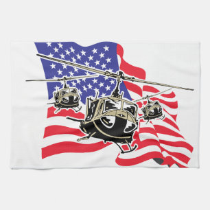 American Flag with Helicopters Tea Towel