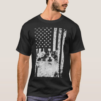 American Flag With Kitten Saluting, Patriotic Cat  T-Shirt