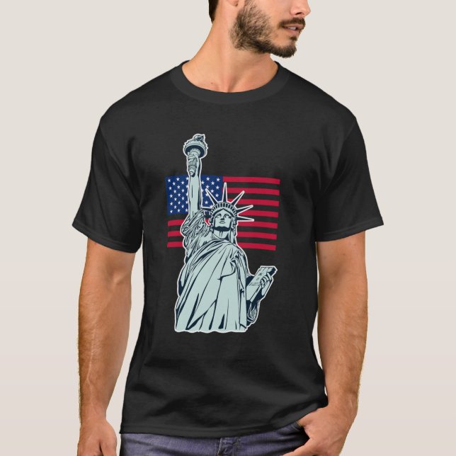 American Flag with Lady Liberty   T-Shirt (Front)