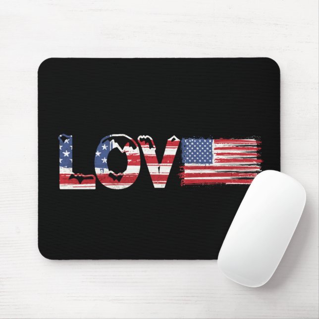 American Flag with Love Text Mouse Pad (With Mouse)