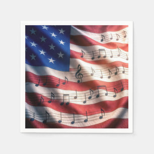American Flag With Musical Notes Napkin