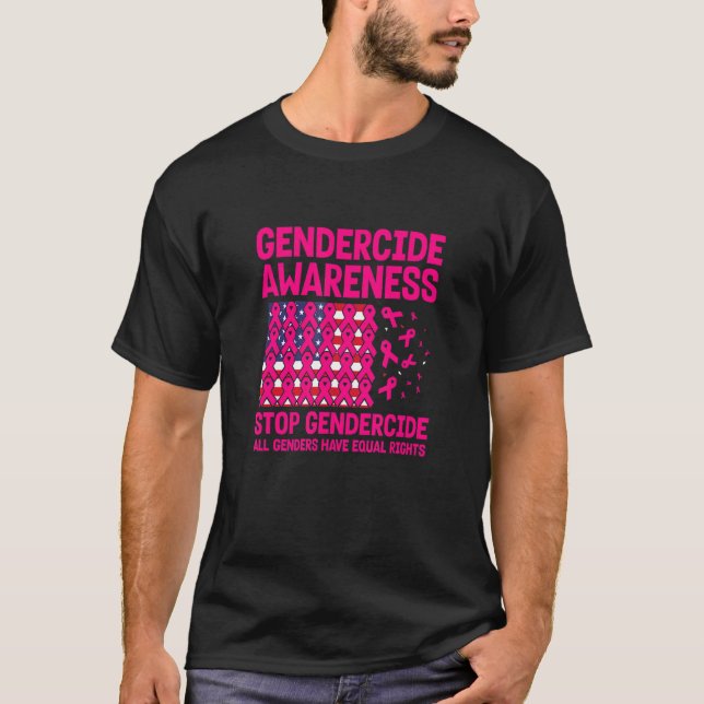 American flag with Pink ribbons for gendercide awa T-Shirt (Front)