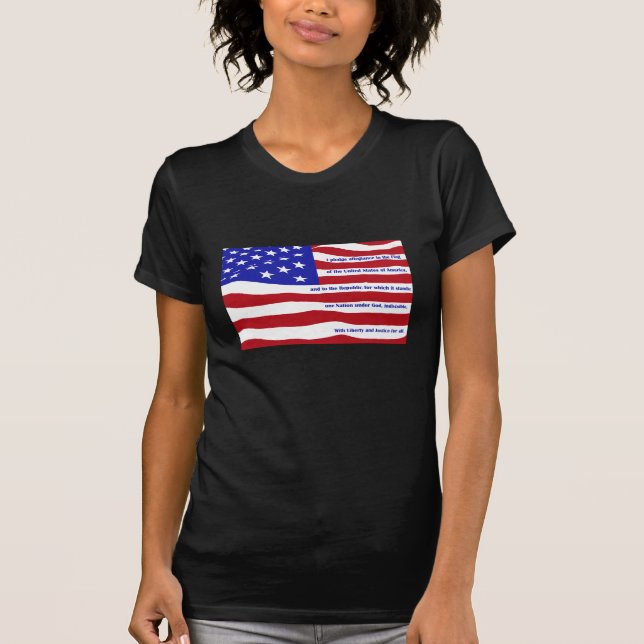 American flag with Pledge on stripes T-Shirt (Front)