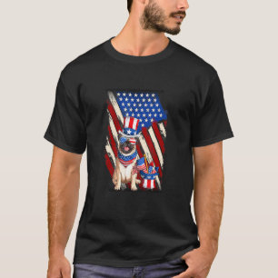 American Flag With Pug Dog 4th July Independence D T-Shirt