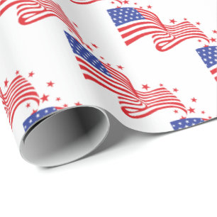 American flag with red stars wrapping paper