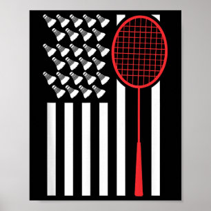 American Flag With Shuttles Funny Badminton T Shir Poster