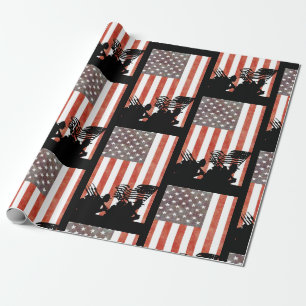 American flag with Soldiers Silhouette Wrapping Paper