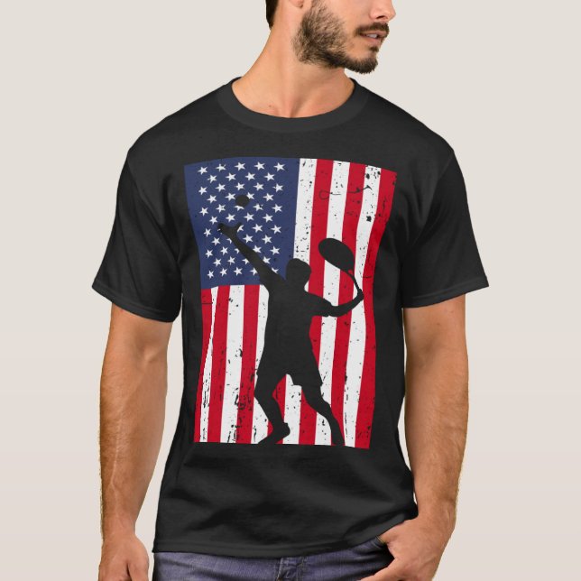American Flag With Tennis Player USA T-Shirt (Front)