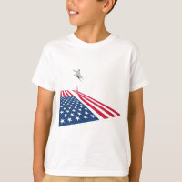 American flag with USA fighter plane taking off