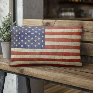 American Flag with vintage finish Lumbar Cushion