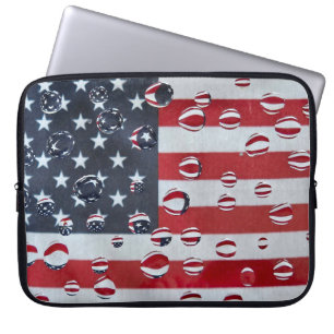 American Flag With Water Drops Laptop Sleeve