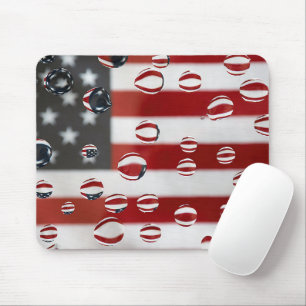 American Flag With Water Drops Mouse Pad