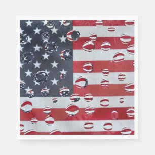 American Flag With Water Drops Napkin