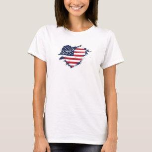 American Flag Women USA Star Stripes Fourth July T-Shirt