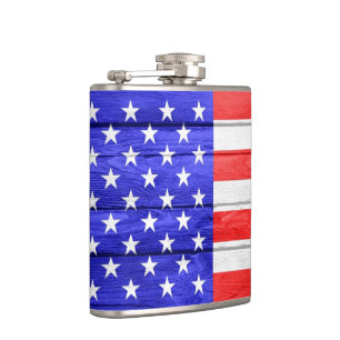 American Flag Wood Hip Flask