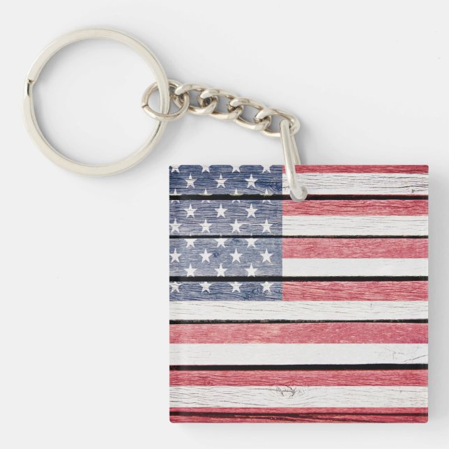 American Flag "wood image" Key Chain See Back Also (Front)