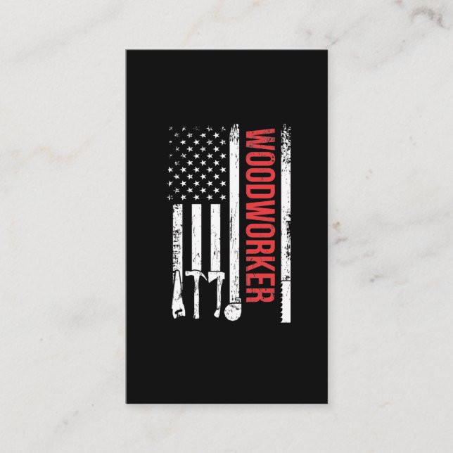 American Flag Woodworker Carpenter Tools Craftsman Business Card (Front)