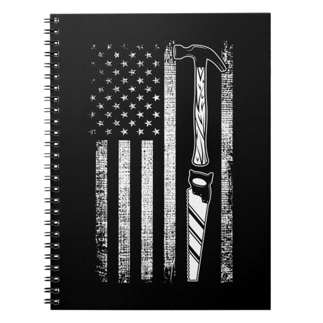 American Flag Woodworker USA Carpenter Notebook (Front)