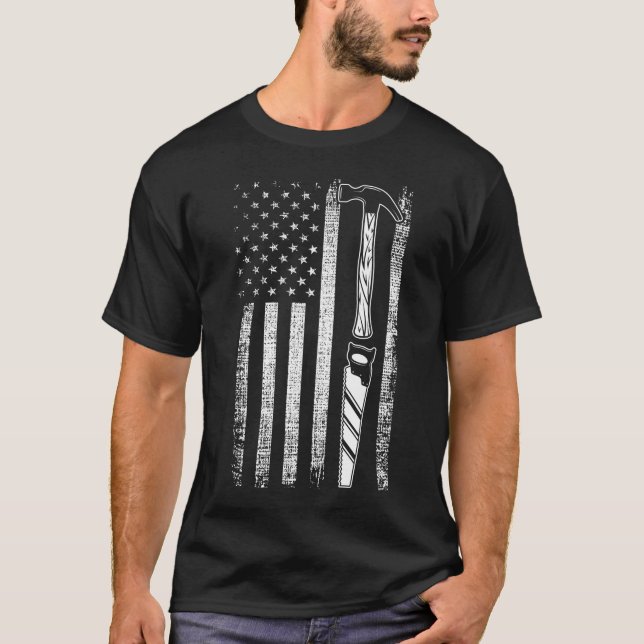 American Flag Woodworker USA Carpenter T-Shirt (Front)