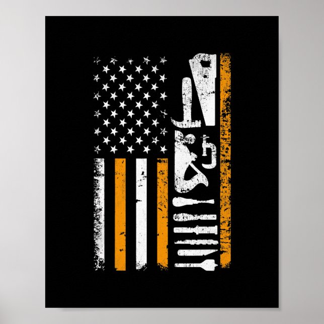 American Flag Woodworking Gifts Carpenter Wood Poster (Front)
