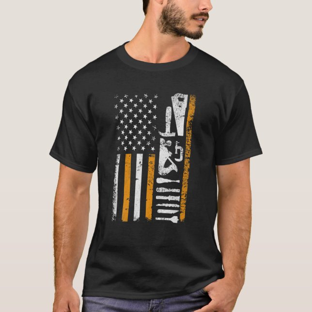 American Flag Woodworking Gifts Carpenter Wood Wor T-Shirt (Front)