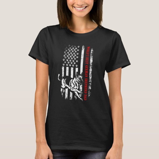 American Flag Worlds Best German Shepherd Dad Fath T-Shirt (Front)