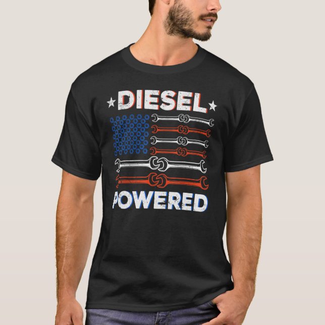 American Flag Wrench Diesel Powered T-Shirt (Front)