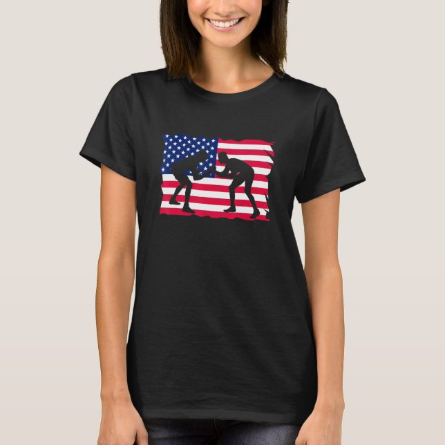American Flag Wrestling Wrestler Wrestling Fan T-Shirt (Front)