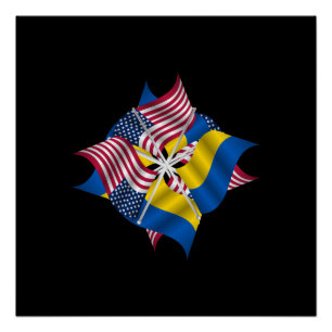 American flags and Ukrainian flags Poster