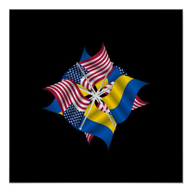 American flags and Ukrainian flags Poster (Front)