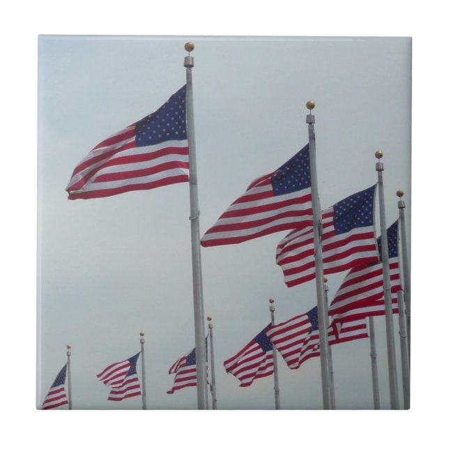 American Flags at the Washington Monument Ceramic Tile (Front)