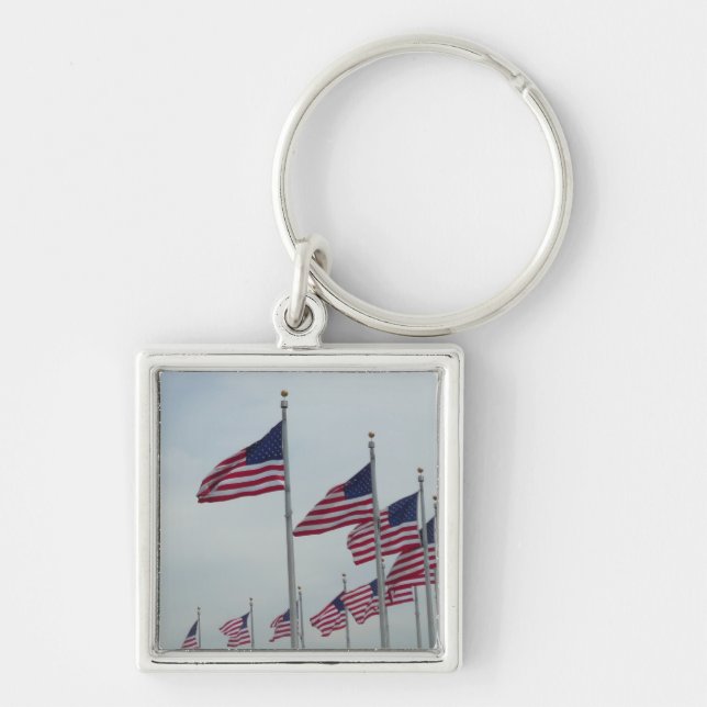American Flags at the Washington Monument Key Ring (Front)