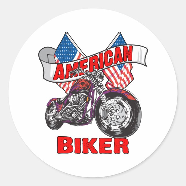 American Flags Biker Classic Round Sticker (Front)