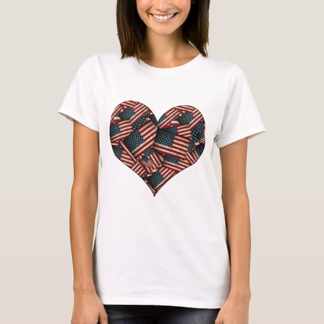 American Flags in Heart Shape T-Shirt (Front)