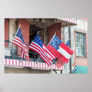 American Flags Line The Street Poster