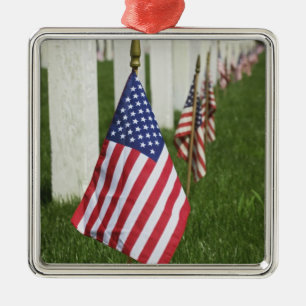American flags on tombs of American Veterans on 2 Metal Tree Decoration