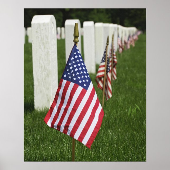 American flags on tombs of American Veterans on 2 Poster (Front)