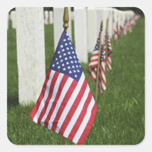 American flags on tombs of American Veterans on 2 Square Sticker