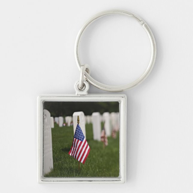 American flags on tombs of American Veterans on Key Ring (Front)