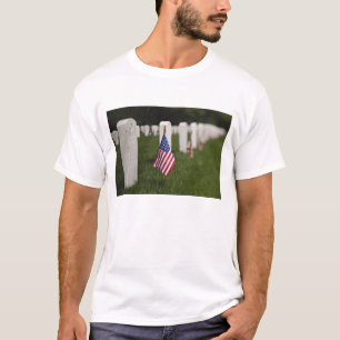 American flags on tombs of American Veterans on T-Shirt