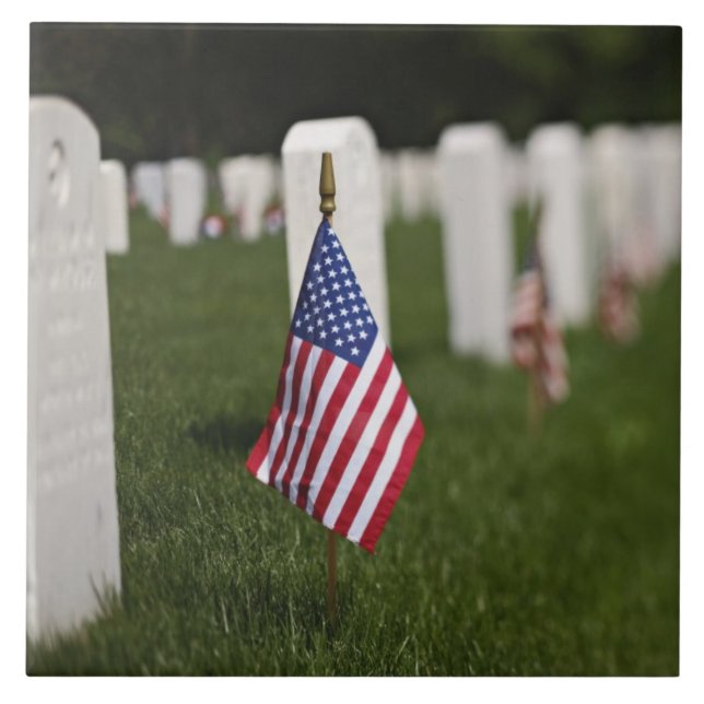 American flags on tombs of American Veterans on Tile (Front)
