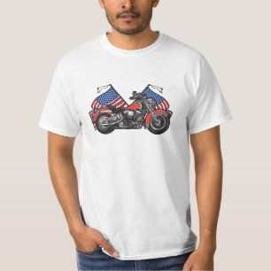 American Flags Patriotic Motorcycle T-Shirt