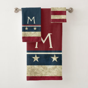American Flags Rustic Country Patriotic  Bath Towel Set