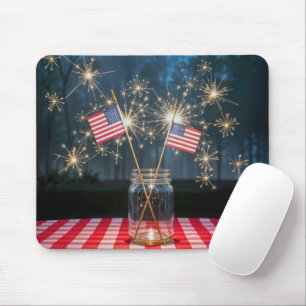 American Flags With Sparklers In a Mason Jar Mouse Pad