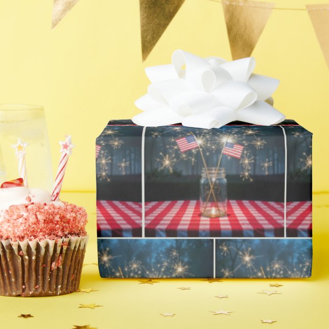 American Flags With Sparklers In a Mason Jar Wrapping Paper (Birthday Party)