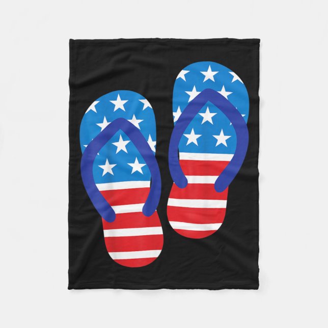 American Flip Flops Funny 4th Of July Independence Fleece Blanket (Front)