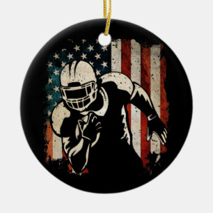 American Football 4th July American Flag Patriotic Ceramic Ornament