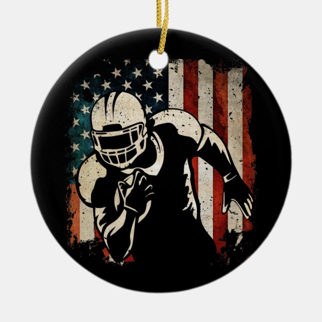 American Football 4th July American Flag Patriotic Ceramic Ornament (Front)